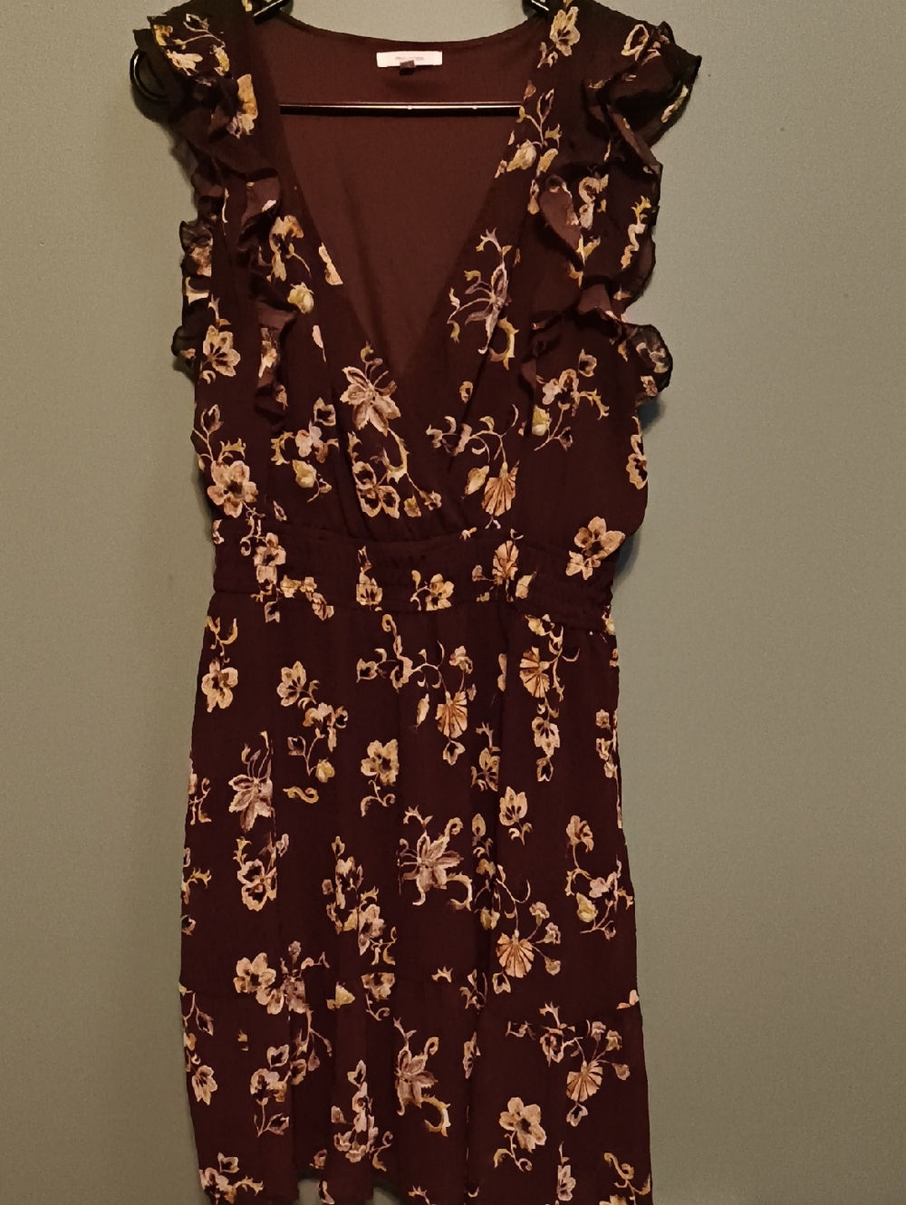 Maurices Burgundy Floral Ruffle Midi Dress